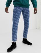 Asos Design Slim Jeans With Chaos Print In Vintage Mid Wash-blue
