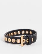 Allsaints Leather Bracelet With Gold Buckle Detail In Black