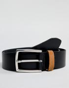 Asos Design Wedding Smart Leather Wide Belt In Black With Contrast Suede Tan Keeper - Black