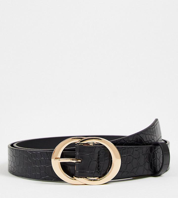 Asos Design Curve Croc Double Circle Waist And Hip Belt In Black