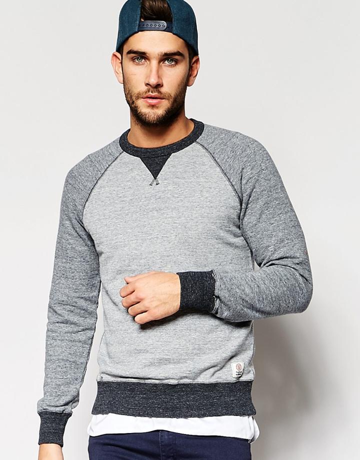 Franklin And Marshall Crew Neck Sweatshirt With Contrast Cuffs - Sport Gray