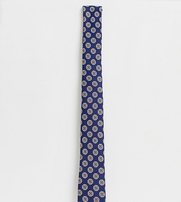 Asos Design Navy And Orange Geo Print Tie