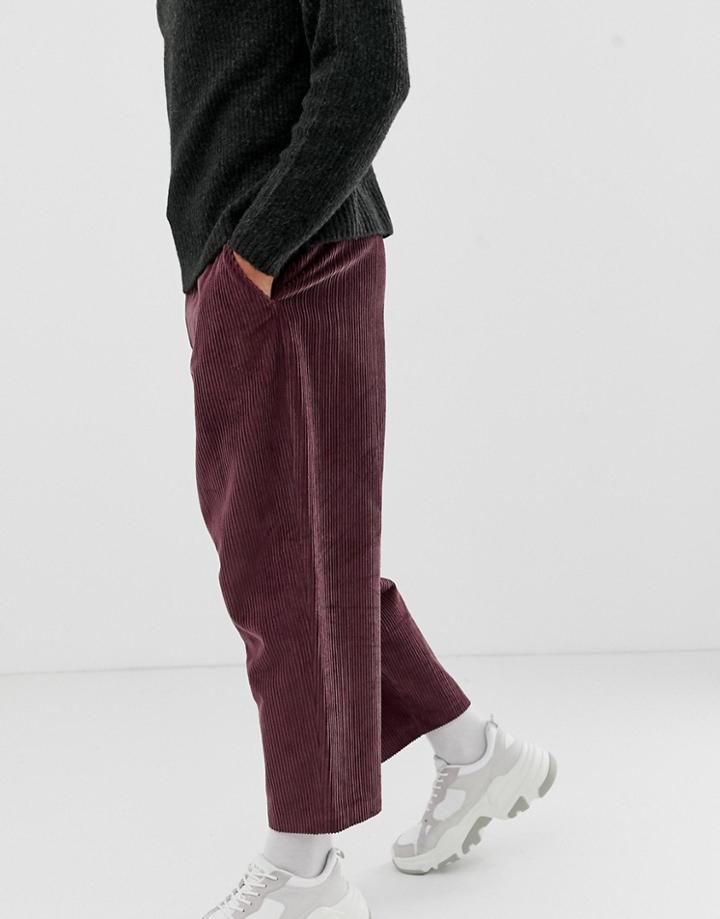 Asos Design Drop Crotch Tapered Smart Pants In Purple Cord