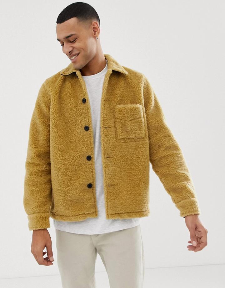 Nudie Jeans Co Sten Recycled Fleece Borg Jacket In Tan - Navy