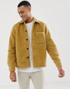 Nudie Jeans Co Sten Recycled Fleece Borg Jacket In Tan - Navy