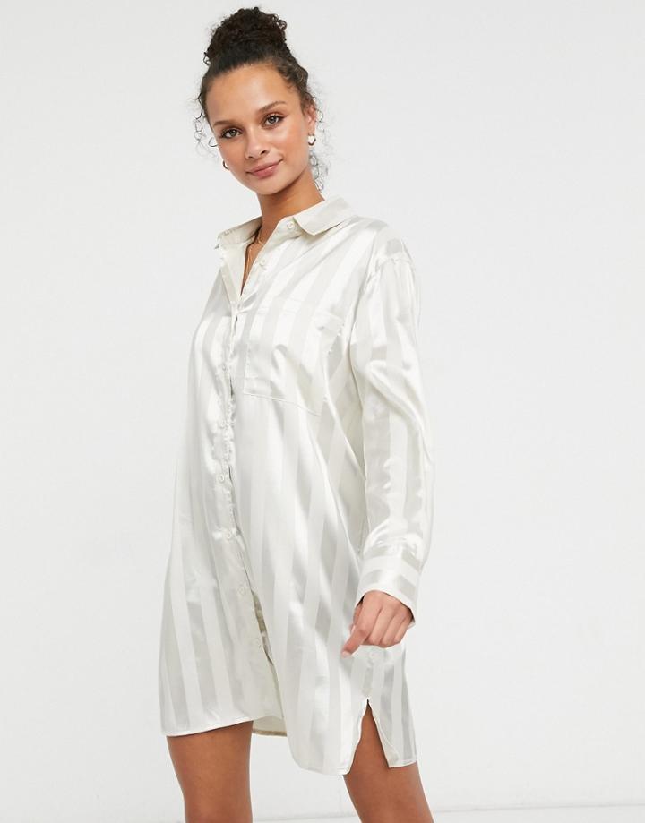 Lola May Shirt Dress In Cream Stripes-white