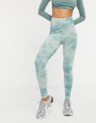 Asos Design Tie Dye Legging In Washed Mint - Part Of A Set-blues