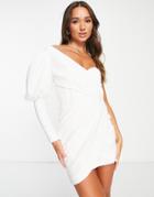 Lavish Alice One Shoulder Wrap Mini Dress In White