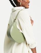 Asos Design Curved Shoulder Bag With Long Strap In Khaki-green