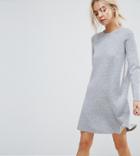 Asos Petite Knitted Dress With Frill Hem - Gray
