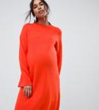 Asos Design Maternity Knitted Mini Dress In Fluffy Yarn - Red