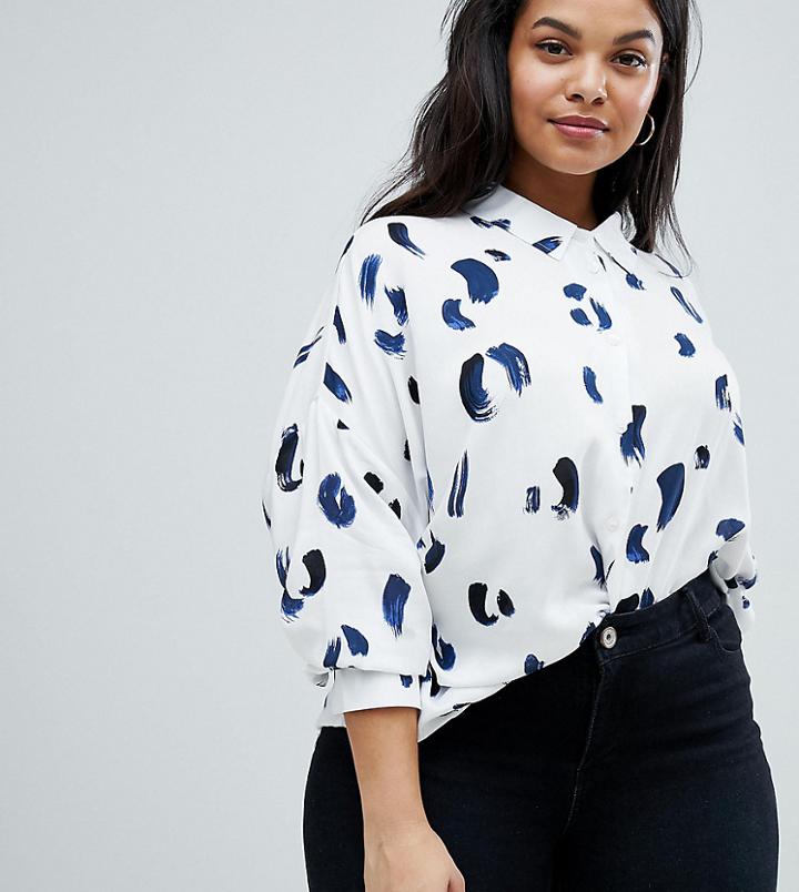 Asos Design Curve Cropped Shirt In Abstract Mono Print - Multi