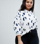 Asos Design Curve Cropped Shirt In Abstract Mono Print - Multi