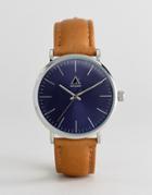 Asos Watch With Tan Leather Strap And Navy Face - Tan