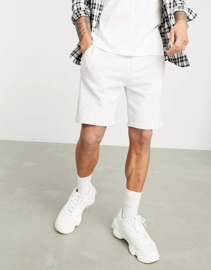 Pull & Bear Jersey Shorts In Light Gray-grey