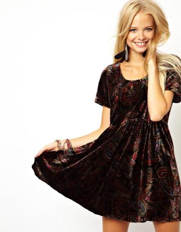Asos Smock Dress In Printed Velvet