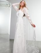 Asos Edition Eliza Floral Embroidered Long Sleeve Wedding Dress With Full Skirt-white