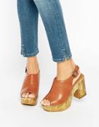 New Look Wooden Platform Sling Back Sandals - Tan