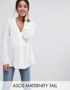 Asos Maternity Tall Ruffle Hem Chuck On Blouse - White