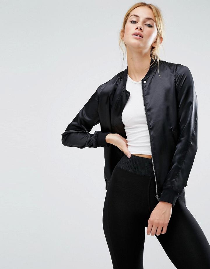 Noisy May Kicks Back Satin Bomber - Black