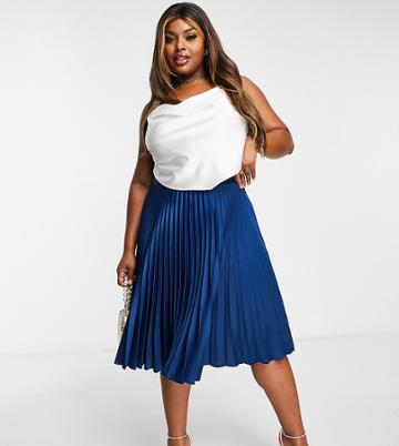 Closet London Plus Pleated Midi Skirt In Navy