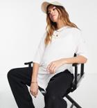 Asos Design Maternity Oversized Top With Side Split In Rib In White