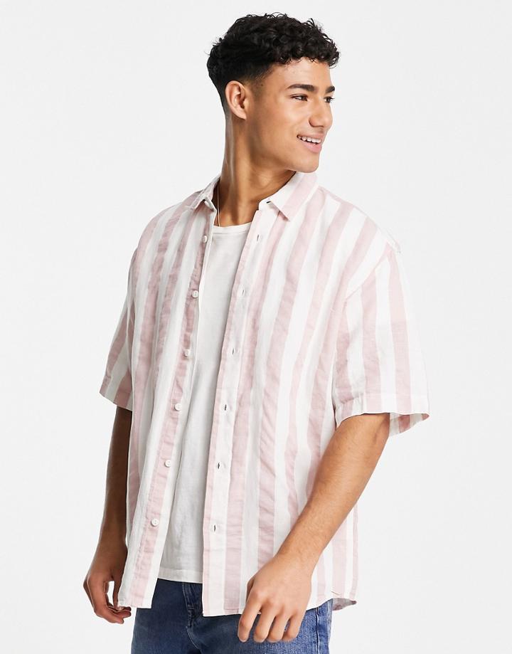 Pull & Bear Striped Shirt In Pink