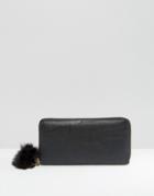 New Look Pom Pom Zip Around Purse - Black