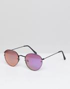 Asos Round Sunglasses With Purple Laid On Flash Lens - Purple