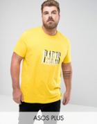 Asos Plus Longline T-shirt With Paris Print - Yellow