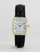 Philip Mercier Black Strap Watch With Square Dial - Black