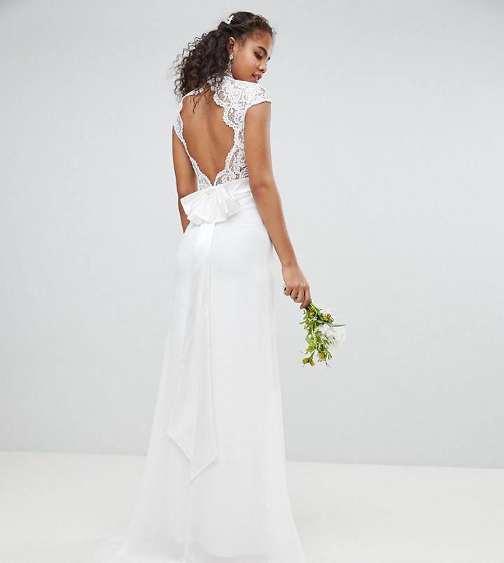 Tfnc Tall Bridal Maxi Bridal Dress With Scalloped Lace And Open Back - White