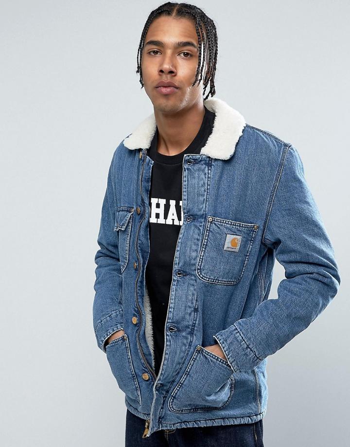 Carhartt Wip Denim Phoenix Jacket With Faux Shearling Collar - Blue