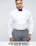 Asos Plus Wedding Slim Shirt With Pleat Bib - White