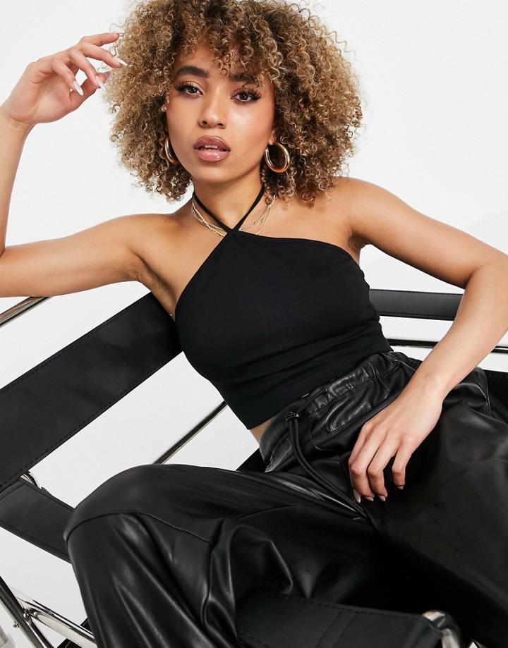 Na-kd Organic Cotton Halter Neck Crop Top In Black