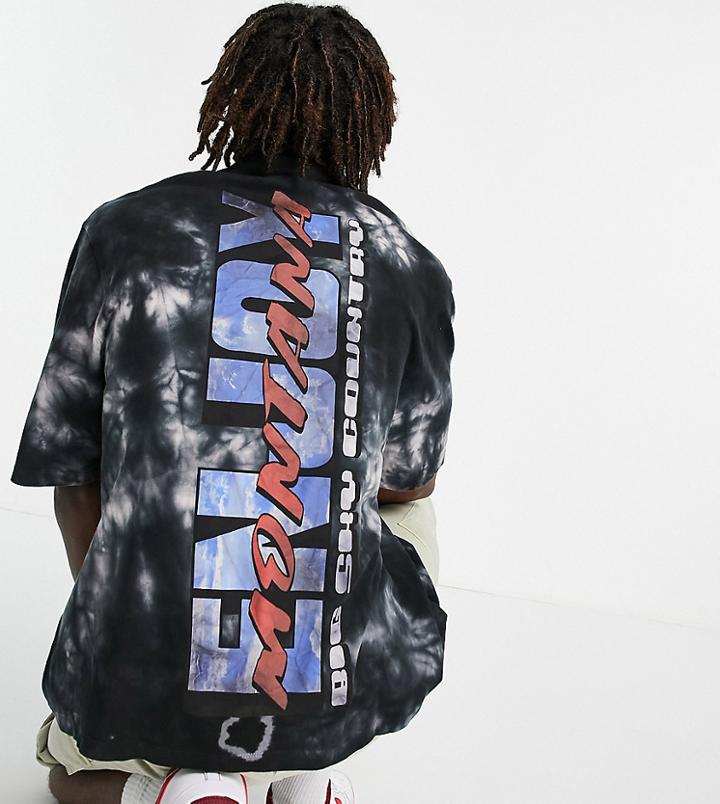 Collusion Oversized Pique Shirt With Enjoy Print In Tie Dye-multi
