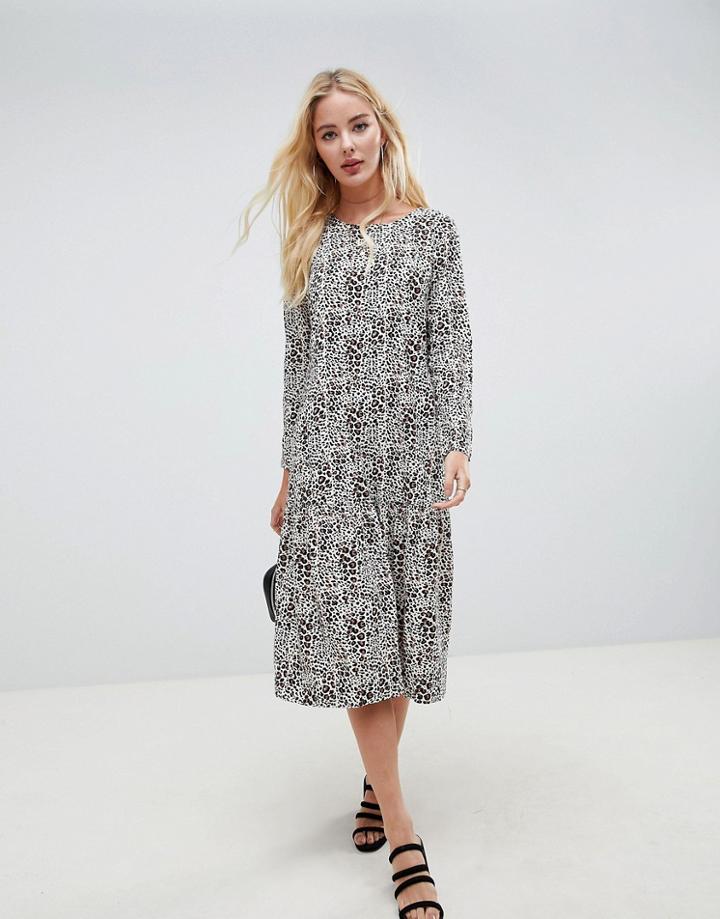 Asos Design Midi Smock Dress In Animal Print - Multi
