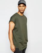 Asos Super Oversized T-shirt In Heavyweight Jersey With Seam Detail In Green - Forest Night