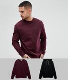 Asos Sweatshirt And Hoodie 2 Pack Black/burgundy Save - Multi