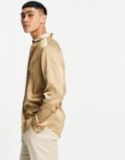 Asos Design Satin Shirt In Bronze-brown