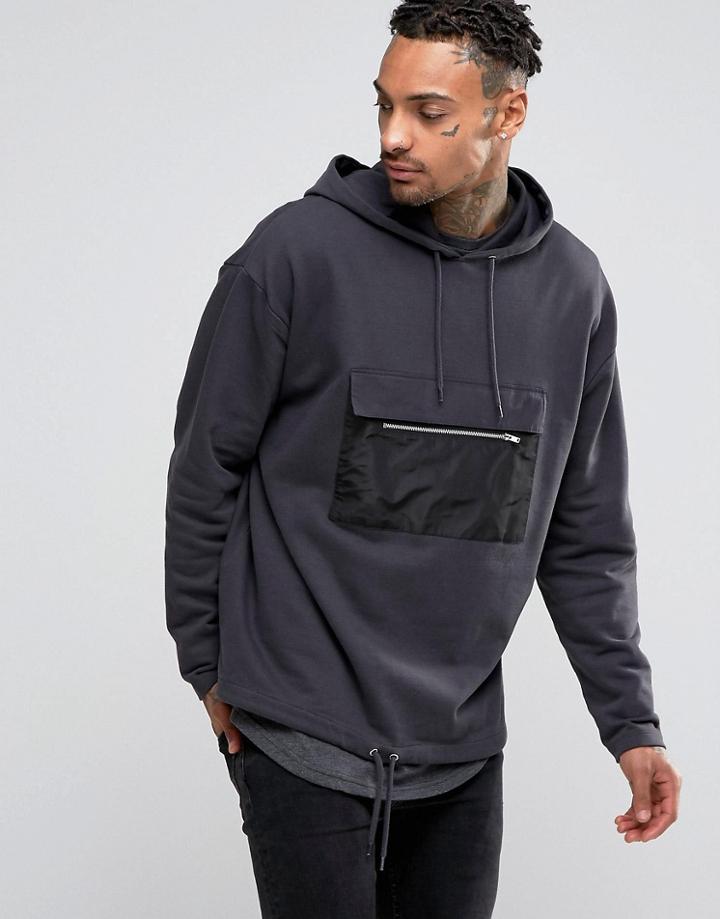 Asos Hoodie With Drawstring Hem & Zip Pocket - Green