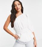Vero Moda Tall Aware Organic Cotton One Shoulder Poplin Top In White