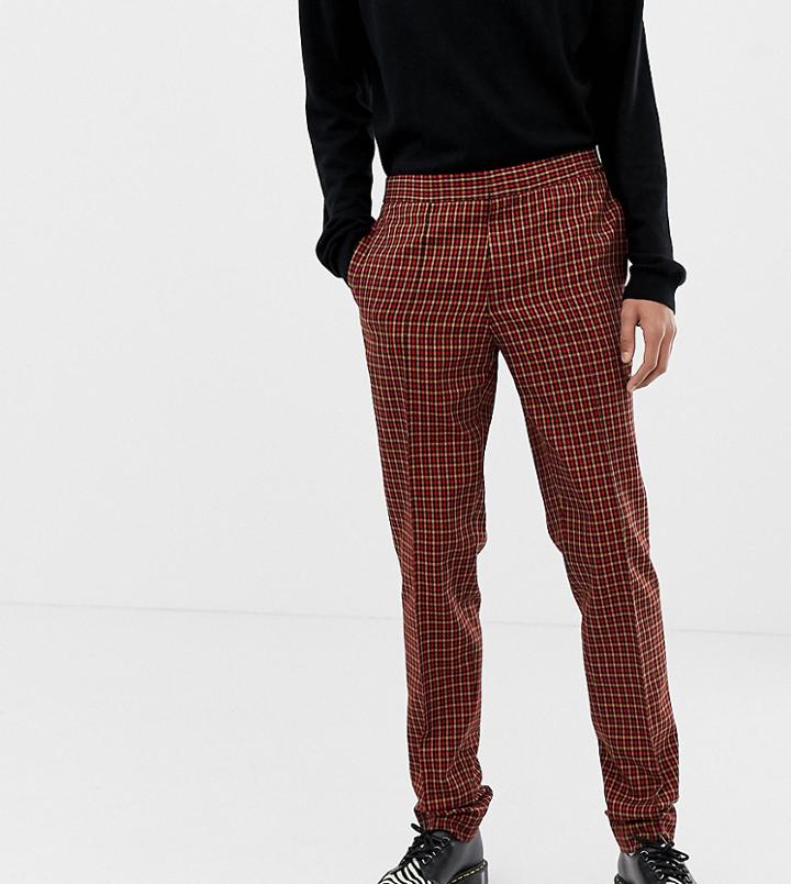 Asos Design Tall Skinny Smart Pants In Micro Red And Orange Check - Red