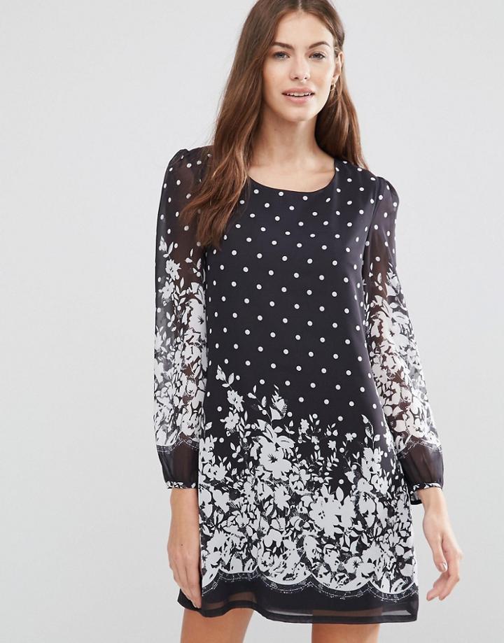 Yumi Border Polka Dot Tunic Dress - Black