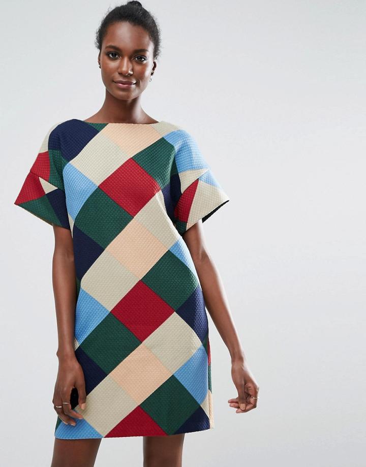 Traffic People Color Block Shift Dress - Green