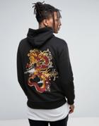 Criminal Damage Hoodie In Black With Dragon Back Print - Black