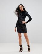 Club L Cutout Mini Dress With Long Sleeves - Black