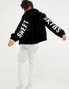 Sweet Sktbs Faux Fur Jacket With Back Logo In Black - Black