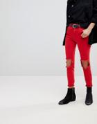 Blank Nyc Skinny Jeans With Ripped Knee - Red