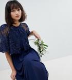 Tfnc Wedding Lace Embroidered Cape Cover Up With Embroidered Slogan - Navy